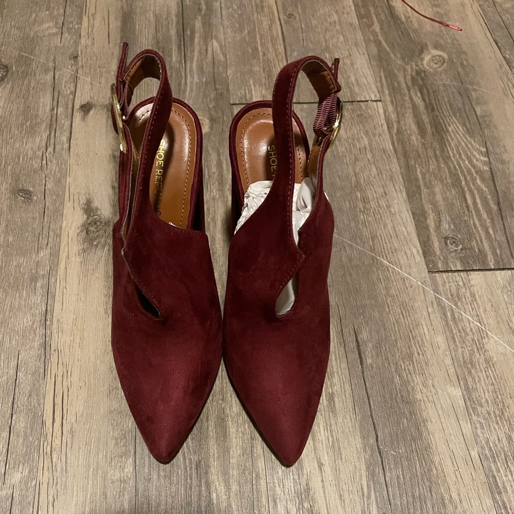 Shoe Republic LA Burgundy Suede Pointed Toe Slingback Heels